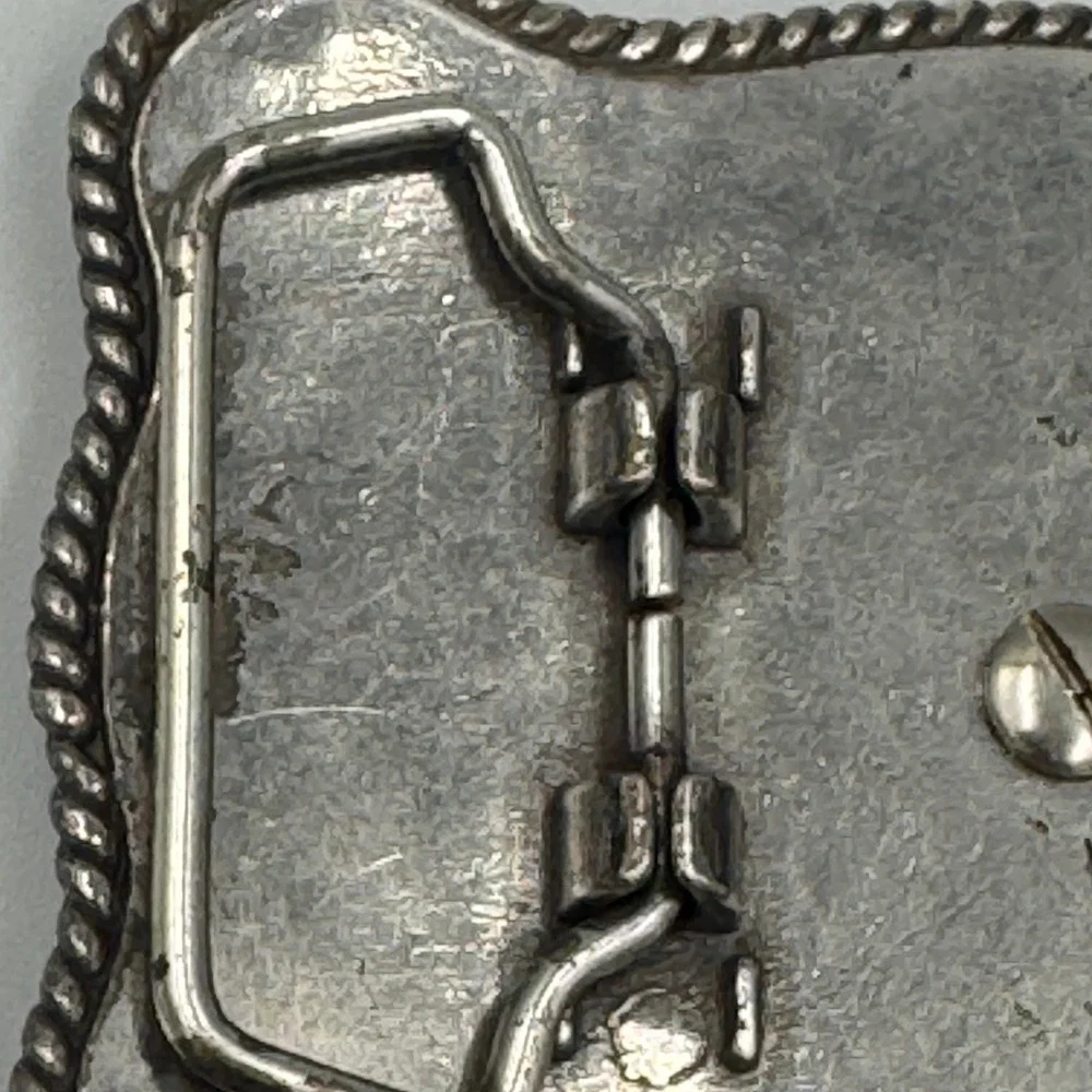 Western Horse Belt Buckle Silver Tone‎ Floral Engraved Rhinestone Border Rodeo